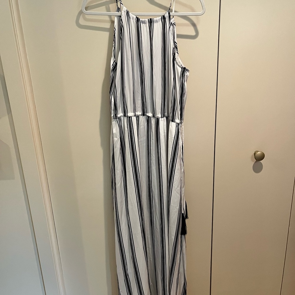 LOFT Black and White Striped Dress